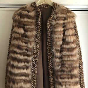 Vintage Fur Jacket Coat Knit Boucle Sweater 1970’s Small Medium